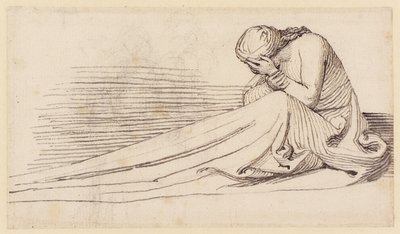 Figure féminine assise en longue draperie, en deuil - John Flaxman